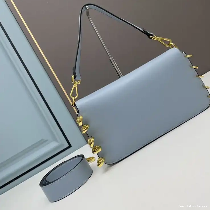 Vintage HOT Bag Sky Fendi In Baguette Pin Brooches Leather Calf Medium Blue Fendace with 0413